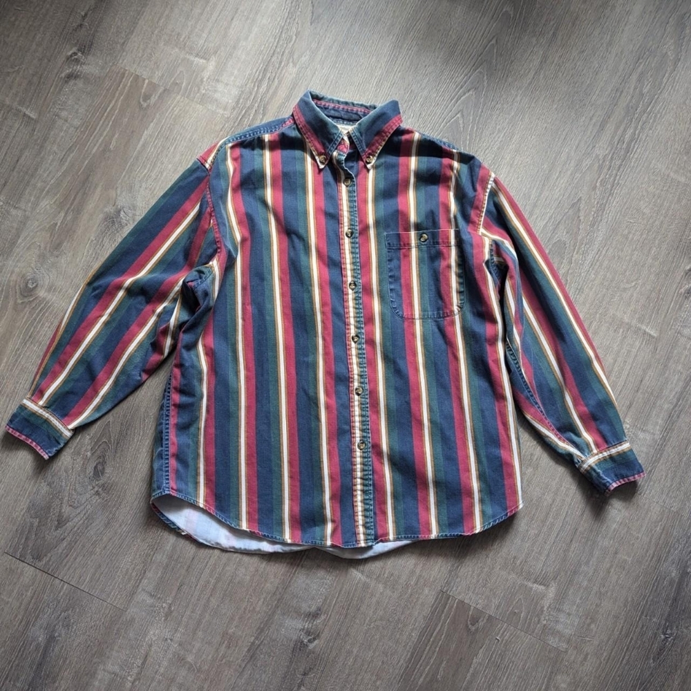 Copper Key Vintage Mens Towncraft Style Striped Button Down Shirt Size L